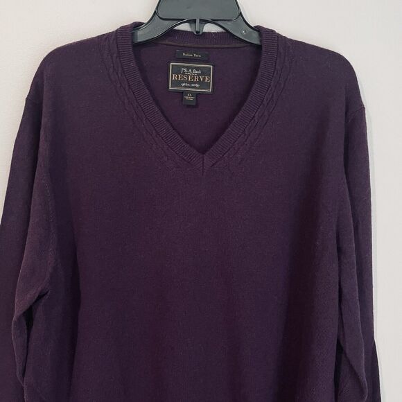 Jos A Bank Reserve Italian Yarn Sweater Men's XL Wool Blend V-Neck Purple Italy - Picture 2 of 12